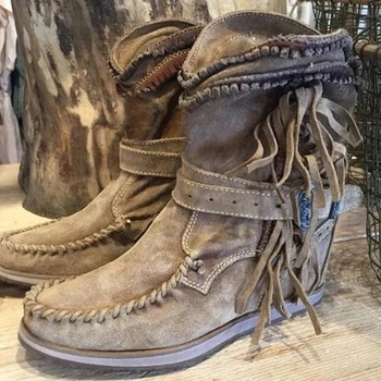 Dilalula Ins Fierbinte Retro Ciucure De Vest Cizme De Cowboy Pentru Femei Pantofi Pentru Fermiera Cizme Tocuri Mici Franjuri Casual, Cizme De Iarna