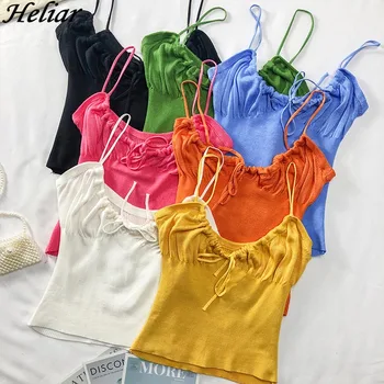 HELIAR 2019 Femei Camis de sex Feminin Cordon Tricotat Topuri Rezervor Doamnei Crop Top Club Sexy Spaghete Street Wear Camisouls Vara