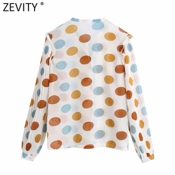 Zevity Noi Femei Vintage cu Buline Imprimare Volane Șifon Bluza Bluza Lady Cutat Lantern Maneca Tricou Chic Blusas Topuri LS7487