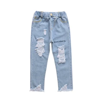 Moda pentru Copii Rupt Blugi Gaura Pantaloni Noi de Primavara Toamna Copii Rupt Pantaloni din Denim pentru Fete Adolescente 4 6 7 8 10 12 Ani