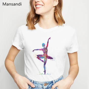 2019 Noi topuri de vara femei t shirt aqua balerina femeie T-Shirt Elegant Dans Balet postura de design de tricou femme streetwear
