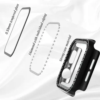 Ceas de Accesorii Pentru Apple Watch 6 Caz SE 44mm 40mm Bling Cadru de Diamant Temperat Pahar Ecran Protector Pentru iWatch Seria 5 4