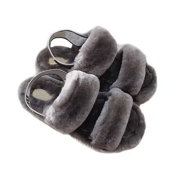 Femei Fuzzy Pufos Papuci De Casa Slide Cu Blană Blană Sandale Curea Elastica Moale De Pluș Deget De La Picior Deschis Interior, Exterior Talpa De Cauciuc Pantofii