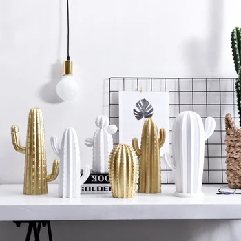 Nou stil Nordic Auriu sau Alb Cactus Ornament Decor Acasă Rășină Frumos Catcus Figura Manual de Simulare de Plante pentru Casa si Magazin
