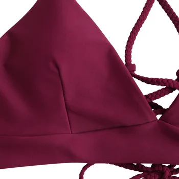 ZAFUL Maro Împletitură de Curele Dantelă în Sus Bikini Top Pentru Femei Solide Curele de Spaghete Bikini Sutien Vara, Costume de baie, Topuri de Moda de sex Feminin