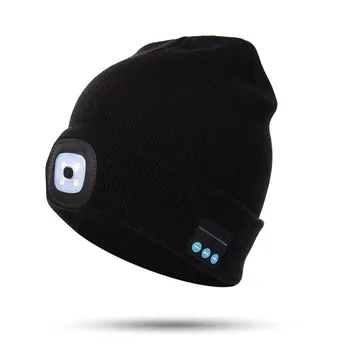 Bluetooth Beanie Hat cu LED-uri Faruri Aprinse Beanie Cap Reincarcabila cu Bluetooth fără Fir Cald Iarna Tricot Pălărie d88