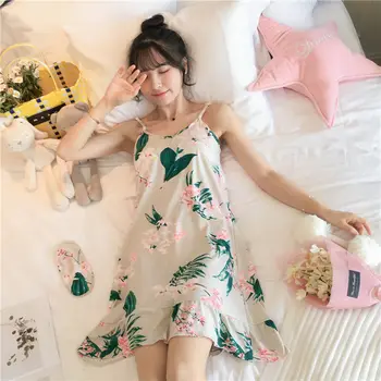 Cămăși de noapte pentru Femei Imprimate fără Mâneci Elegant Dulce Plus Dimensiune Agrement fantă Laterală Chic Stil coreean Arc Femeii Sleepwear Acasă Sexy