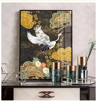 Acasă Decor de Aur Alb Zboară Cocorii și Păsări Poster Canvas Tablou Dormitor, Living Acasa Arta de Perete Frumos Decorati