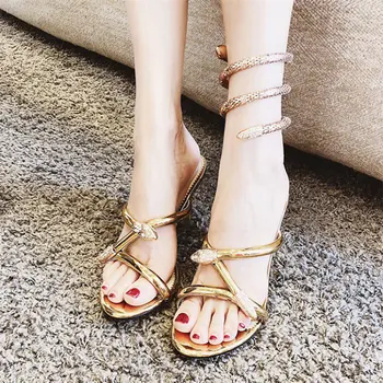 MILI-MIYA New Sosire Șarpe de Aur Glezna Curea Sandale Gladiator Sexy sandale cu Toc Femei de Moda, Nunta, Petrecere, Pantofi