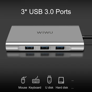 WIWU 10 în 1 Hub USB pentru MacBook C USB la VGA/RJ45 Thunderbolt 3 Adaptor pentru Dell/Samsung/Huawei P20 Tip Pro-c USB 3.0 Hub