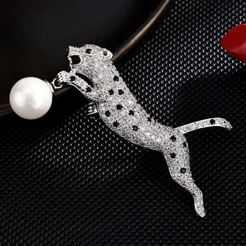 Zlxgirl bijuterii de lux brand de oameni leopard animal brosa bijuterii Cupru eșarfă Pini Corsaj frumos pearl îmbrăcăminte pentru bărbați broșe