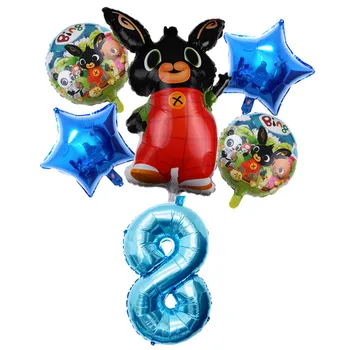 6pcs Bing Iepure Ziua Baloane Folie de Desene animate de Animale Roșu Albastru Numărul de Petrecere Loc Decoratiuni Baloane pentru Copii Globos
