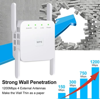 5G Wireless WiFi Repeater Wifi Booster 2.4 G 5Ghz Wi-Fi Amplificator 1200 Mbps 5 ghz Semnal WiFi Long Range Extender