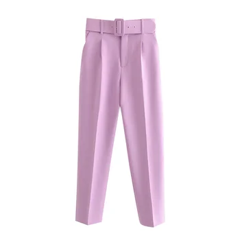 BLSQR Moda Violet Costume pentru Femei Pantaloni Sacou Mare Centura de Talie Pantaloni Office Doamnelor Pantaloni