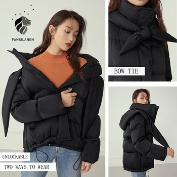 FANSILANEN cu Gluga casual negru scurt în jos jacheta Femei arc wram matlasate puffer haină de iarnă de sex Feminin lumina termică jos hanoracul 2020