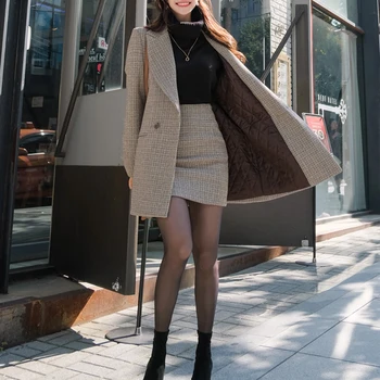 Carouri lână haina costum de toamna si de iarna noi versiunea coreeană de scule de înaltă sac de talie fusta șold 2-bucata set pentru femei
