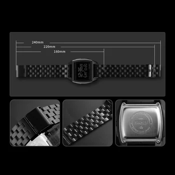 SKMEI Top Ceas de lux pentru Bărbați din Oțel Inoxidabil Curea Moda 3Bar Impermeabil Ceasuri LED Ceas Digital reloj hombre 1368