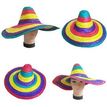 Bărbați Femei Consumabile Partid Stil Mexican Copii Adulți În Aer Liber Margine Largă Cadou Pălării De Paie De Culoare Aleatorii Rotunde Decorative Colorate Margini