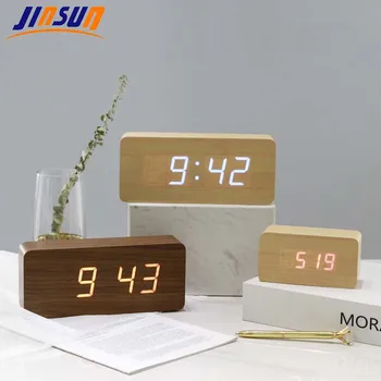 JINSUN LED Multicolor Ceas Deșteptător din Lemn, Sunet de Control Electronic, Masă, Ceas Digital Despertador