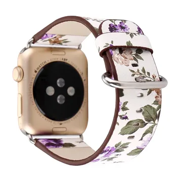 Roz Violet Galben Floare Curea din Piele pentru Apple Watch Seria 5 4 3 2 1 Bandă Florale Bratara pentru iWatch 38 40 42 44mm Curea