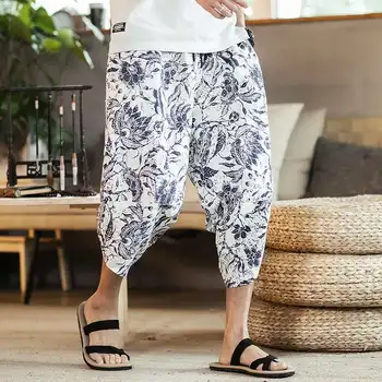 Print Hip Hop de Vară Stil Hawaiian Flori Beach Shorts pentru Bărbați Lenjerie de pat din Bumbac Elastic Talie Mare Marimea 5XL Casual pantaloni Scurți Lungime de Vițel