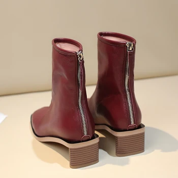 Femeile Chelsea Cizme Autentice Din Piele De Vițel Rotund Deget De La Picior Glezna Cu Fermoar Închidere Iarna Doamna Bocanc Manual Pantofi