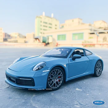 WELLY 1:24 Porsche 911 Carrera 4S (992) masina sport albastru simulare aliaj model de masina meserii decor colecție de instrumente de jucărie cadou