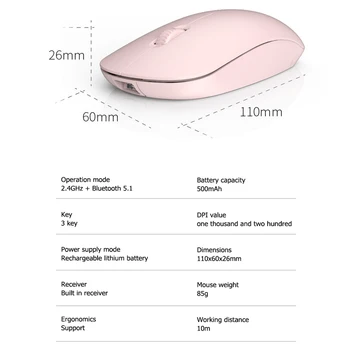 Wireless Bluetooth 5.0 2.4 G Mouse-ul Reîncărcabilă Modul Dual Standby Lung Silențioasă Mini Mouse-ul Portabil Pentru Notebook PC