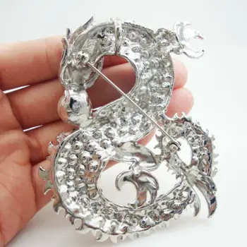 Sunet De Argint Elegant Dragon Pearl Pandantiv Stras Clar De Cristal Broșă Pin