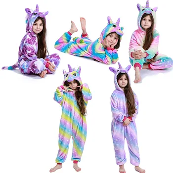 Nou Animal Lup Kigurumi Pijamale Pentru Copii Fete Băiat Unicorn Pijamale De Iarnă Colar Fleece Salopete Anime Onesie Pijamale Copii