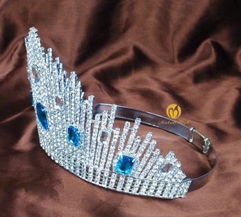 Albastru De Cristal Miss Univers Diademe Mare Coroane Clar Stras Diadema De Nunta De Mireasa De Bal Costume Petrecere