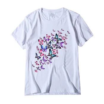 40# T-shirt Femei Harajuku Tricou Casual tricou de Culoare Fluture de Imprimare Rotund O-gât Elegant cu Maneci Scurte Sus Футболки Топ