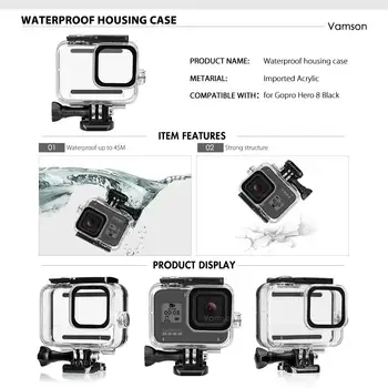 Vamson pentru Go Pro Accesorii Kit rezistent la apa de Locuințe Caz pentru GoPro Hero 8 Negru Trepied Mount pentru GoPro 8 Negru VS20