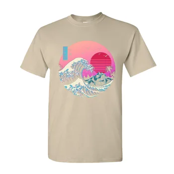 Vaporwave Grafic Tricou Barbati Bază T-shirt O-Gat Maneci Scurte din Bumbac Marele Val Retro Topuri Tricou 80 T-shirt Japonia