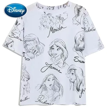 Disney Princess T-Shirt Alba Ca Zapada Cenusareasa Ariel Belle De Desene Animate De Imprimare Femei T-Shirt O-Gat Maneci Scurte Tee Bumbac Topuri De Sex Feminin