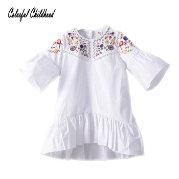 Moale respirabil copil rochie de vara din dantela broderii florale flare sleeve copii rochii pentru fete, îmbrăcăminte Meisjesrok