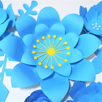 Handmade Albastru Ușor de Făcut DIY Hârtie Flori Albastre Frunze Stabilit Pentru Pepinieră de Perete Deco Copil de Dus Băieții Cameră Fondul Tutoriale Video