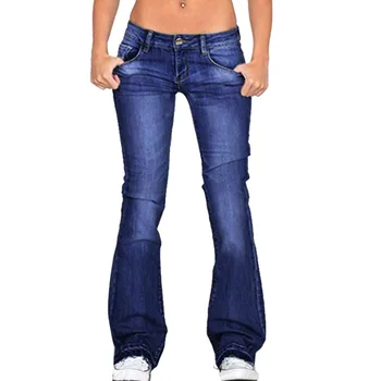 Femei, Plus Dimensiune Bordurare Jeans Moda De Primăvară Scăzut Talie Slab Bell Jos Blugi Femei Vintage Largi Picior Pantaloni Din Denim Streetwear