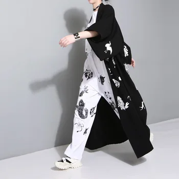 Bărbați Sacou 2020 Știri Harajuku Canadiană Ukiyo-e Monstru Centura Japoneză Streetwear Hip Hop Haine Femei Haină Lungă Kimono