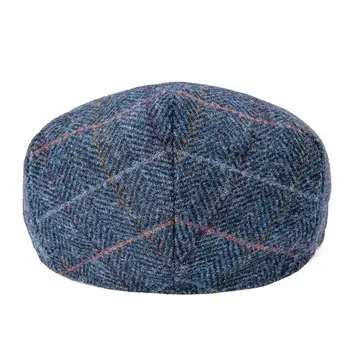 Lână Capac Ivy Spic Capace Plate Tweed în Carouri Albastru Taximetrist, vânzător de ziare de Conducere Pălărie de Botvela