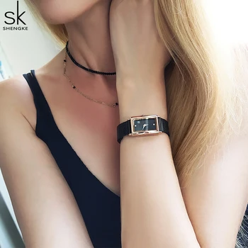 Shengke Femei Ceasuri de Moda Curea din Otel Inoxidabil rezistent la apa Dreptunghi Cuarț Ceas de mână de Lux Cadouri pentru Femei SK01