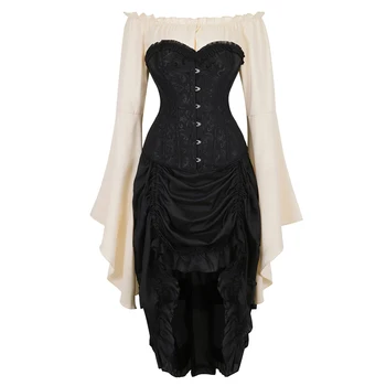 Corset sexy rochie tricou top fusta 3-piesă de costum cosplay gotic de oțel os corsete, bustiere plus dimensiune burlesc medieval korsett