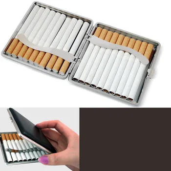 1 buc tigara caz clasic piele artificiala cadru metalic negru țigară cutie de depozitare de 20 de bastoane 84MM tabachera bricheta caz