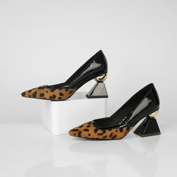Femei de moda Pompe de Calitate din păr de Cal Leopard Tocuri inalte Petrecere Bal Aproape Club Ciudat Primavara cu Toc Pantofi de Vara pentru femeie
