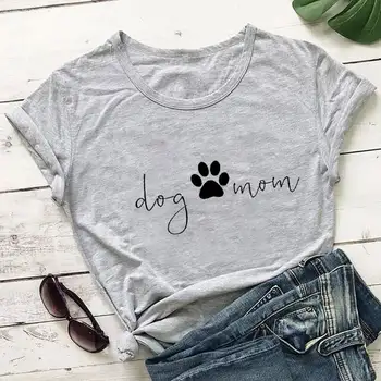 Mama câine Laba Imprimat Bumbac pentru Femei T Shirt Iubitorii de animale de Companie de Vară Amuzant Casual, O-Gât Pulovere Maneca Scurta Top Dog Mama Viata Tee