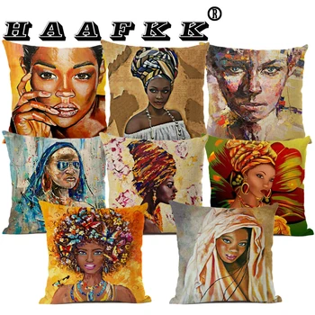 Decor De Artă Africană Pictură În Ulei Canapea Pernă Acoperă Africa Femeile Expresia Lenjerie De Pat Din Bumbac Perna Acoperi Masina Perne