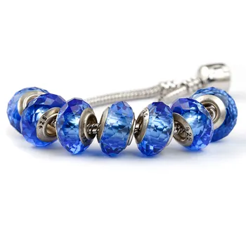 10buc Cristal Albastru Margele de Sticla Fatetate se Potrivesc Pentru Pandora Farmecul Brățară Gaură Mare Șirag de mărgele DIY Europene Murano bijuterii de luare 925