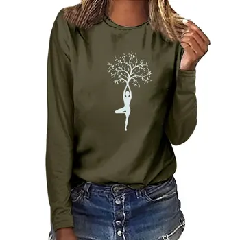 Doamna Copac Print cu Maneci Lungi T-shirt Femei Toamna Iarna Camasi pentru Femei din Bumbac Grafic Teuri Estetice Alb O Gât Topuri de sex Feminin