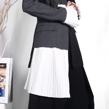 [MEM] Femei Negru Gri Cutat Split Comun Blazer Nou Rever cu Maneci Lungi Vrac se Potrivi Sacou Moda Valul de Primăvară de Toamnă 2021 YC941