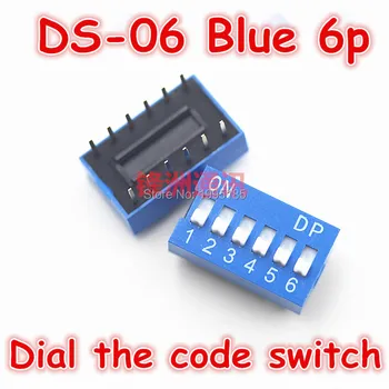 100buc/Lot DS-06 2.54 MM 6P BAIE Formați Codul Switch/Comutator/Întrerupător Codificare 6P Albastru Dial Codul Comutator